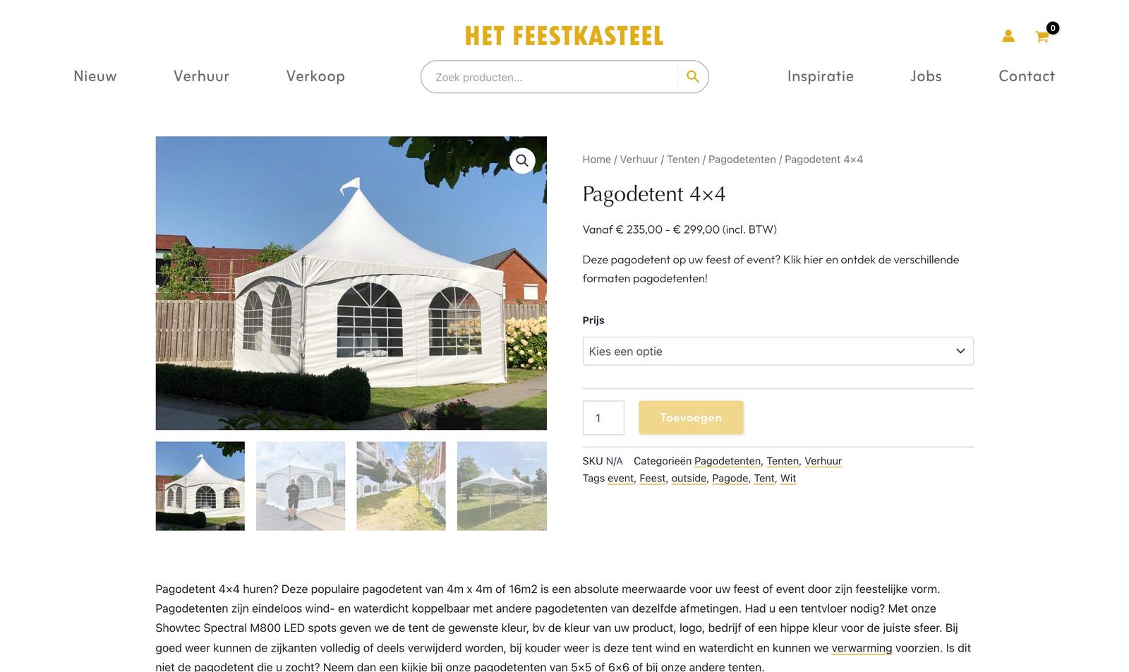 Productkaarten met een aantal en een knop om toe te voegen