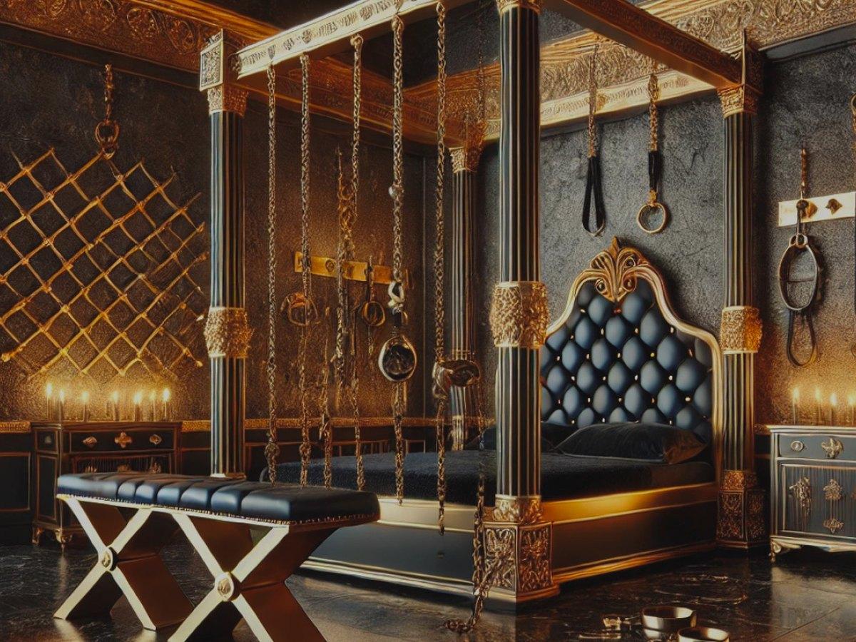 De illustratie van The Hole of Control, een donkere kamer met gouden tralies